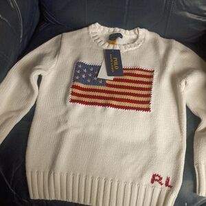 Polo by Ralph Lauren White Sweater with Flag Design